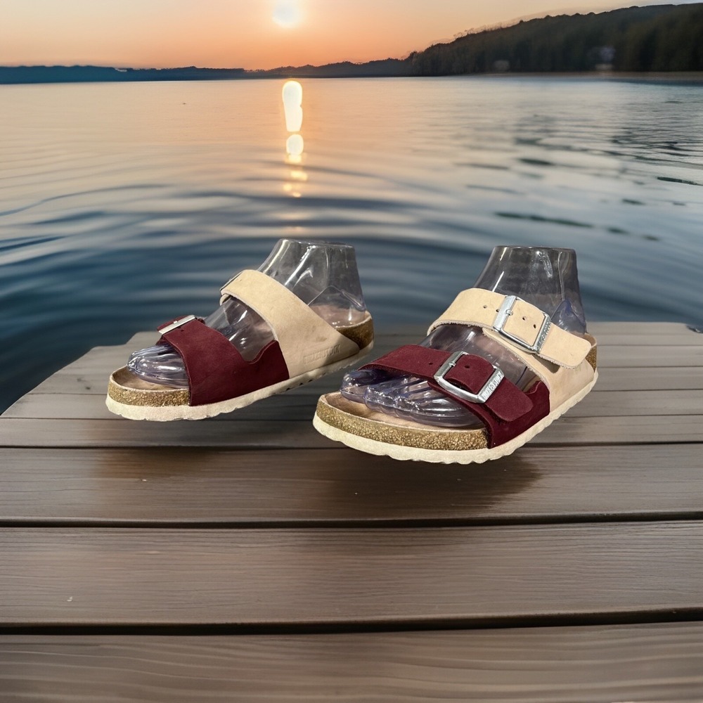 Birkenstock Arizona Sandals Split Maroon Nubuck Leather Narrow EU 36 US 5-5.5